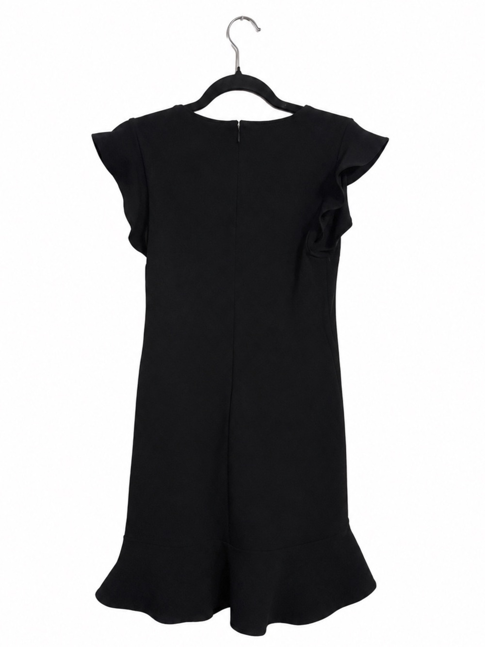 Express Black Fit & Flare Dress Size 2 Flutter Sleeve Mini Cocktail Dress Ruffle - Picture 2 of 2